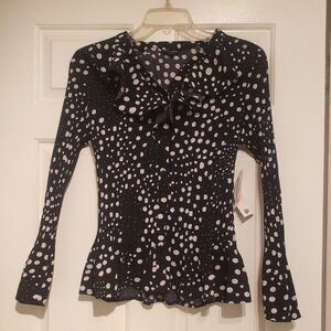 NWT East 5th women's black White Polka-dot  Shirt Button-Up size M Petite